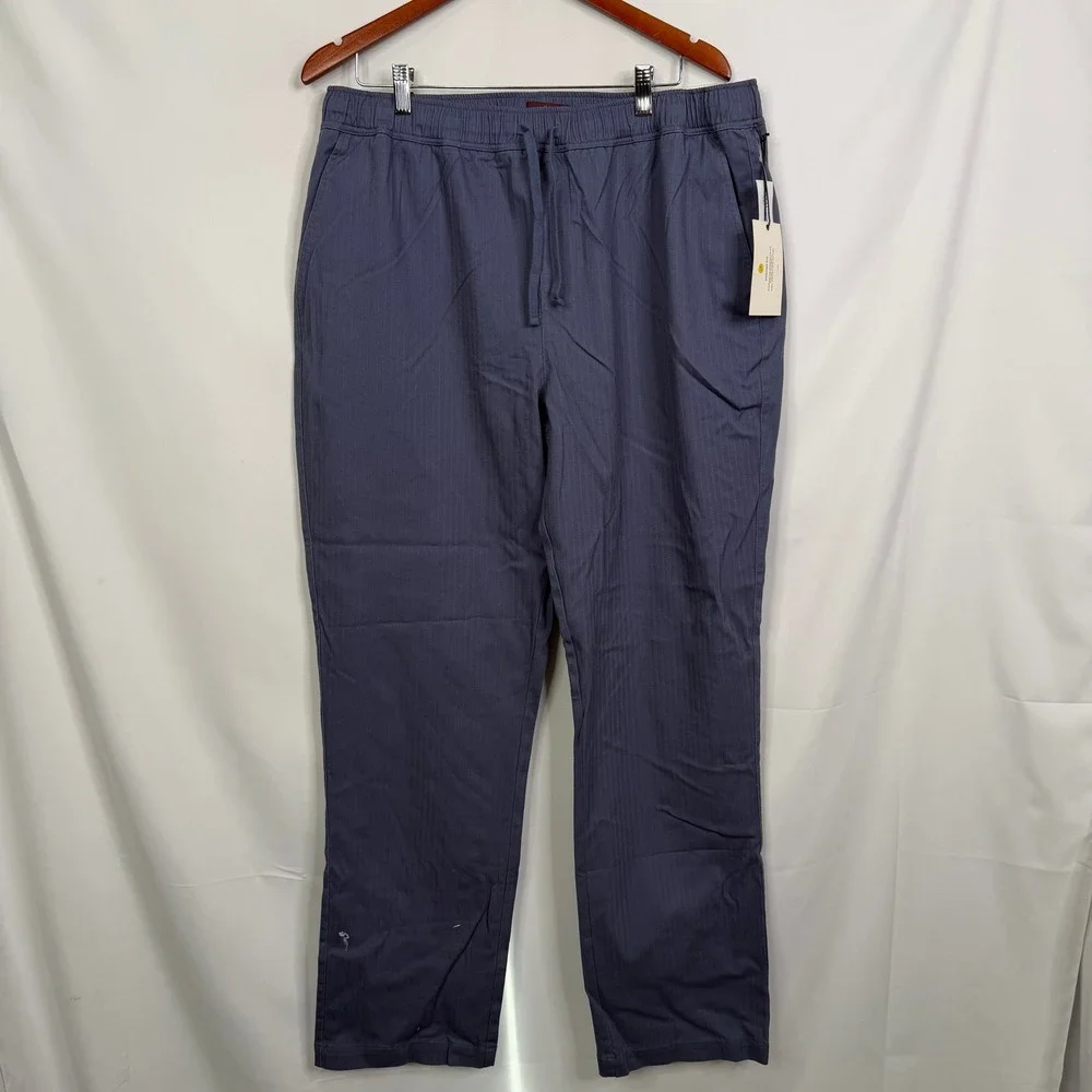 Alesbury Mens Herringbone‎ E-Waist Pull On Pants Blue XXL-34 Straight Leg NWT